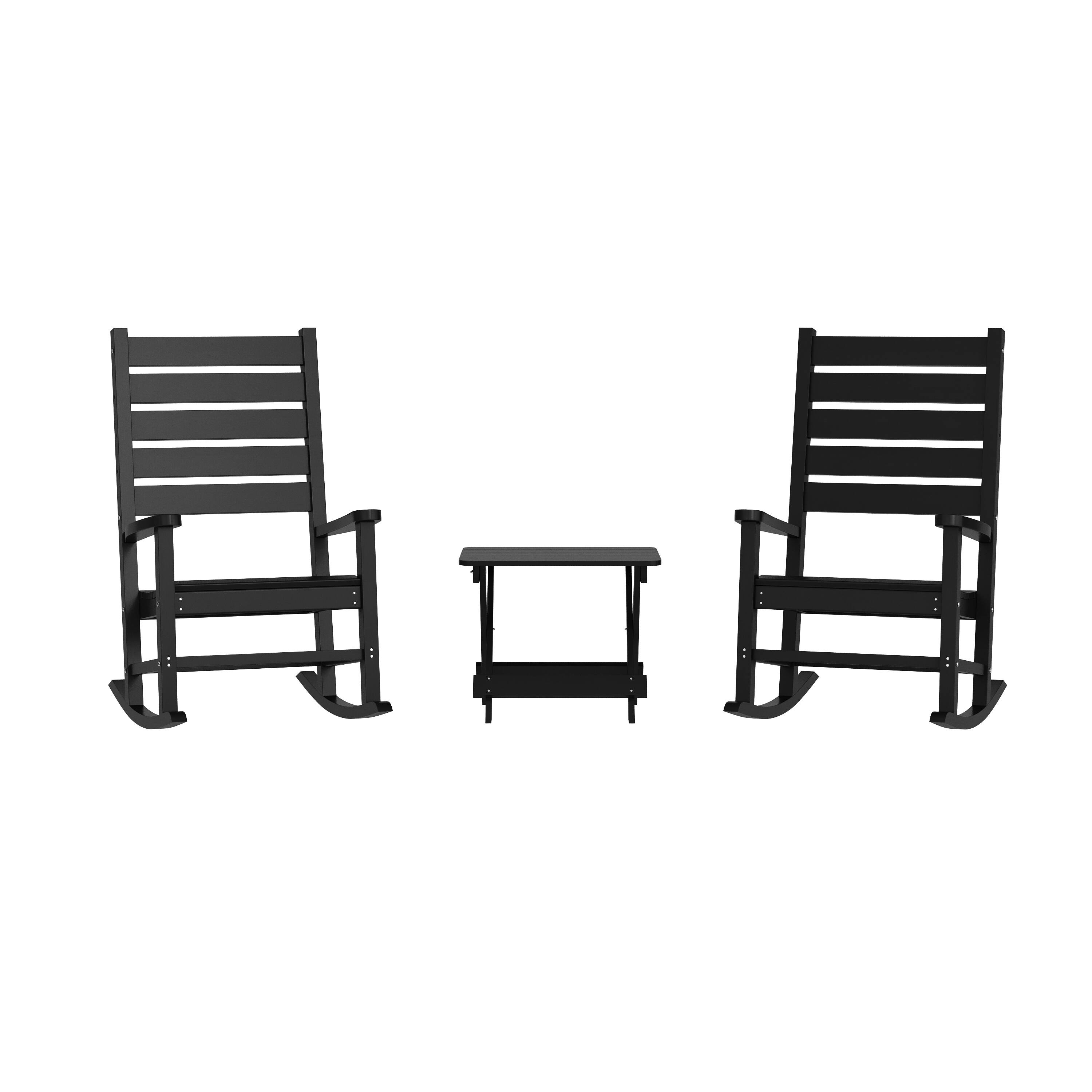 Front. Emma + Oliver - Florian 3-Piece Indoor/Outdoor Set with 2 Modern-Style Rocking Chairs with Matching End Table for All-Weather Use - Black.