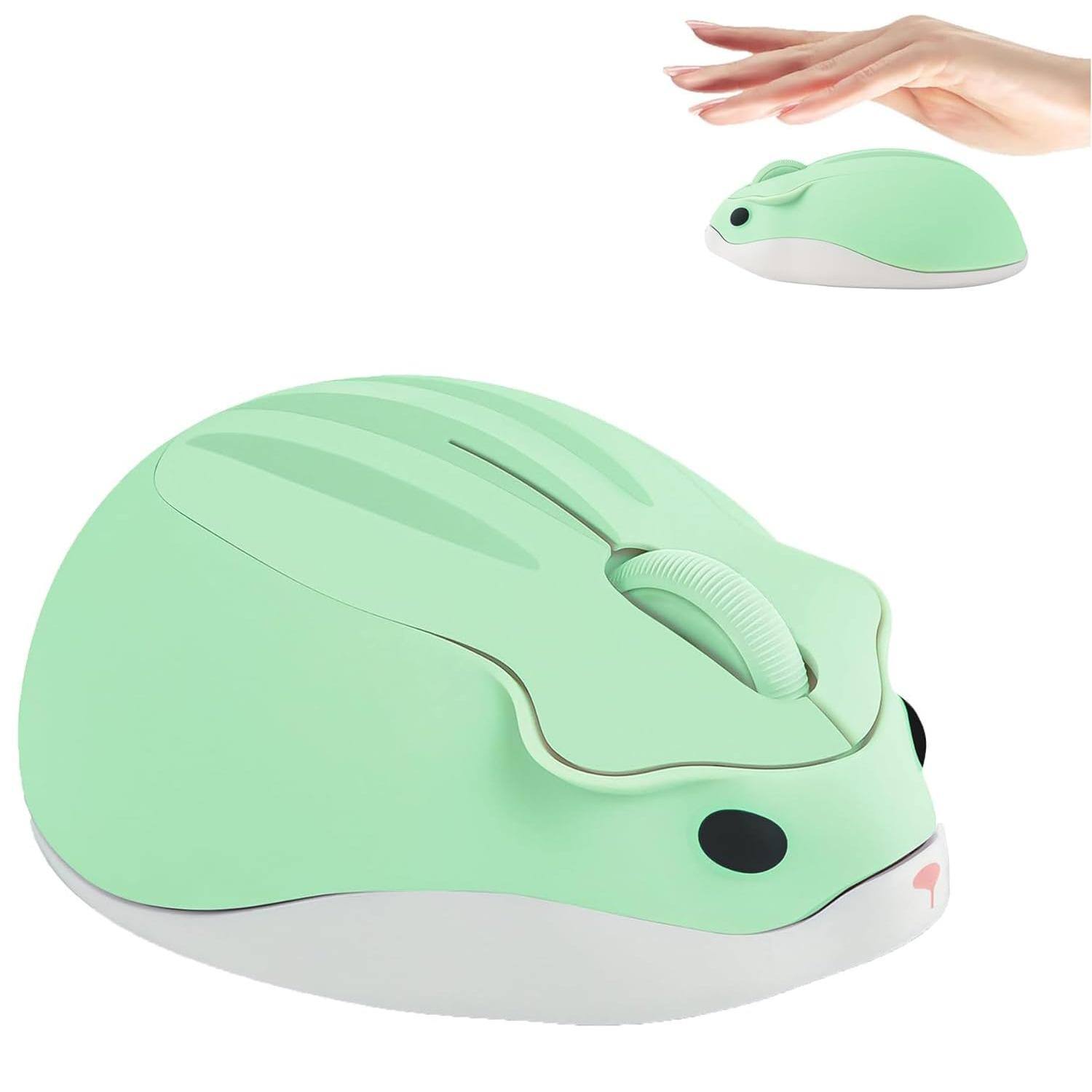 Cozy Serene - Wireless Mouse Silent USB Cute Hamster Shape Quiet Click Portable Mobile Fun Travel - Wireless - Green
