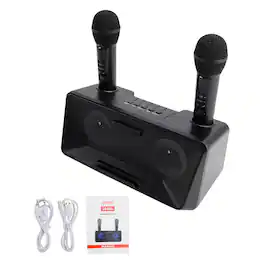 Topteng - 20W Portable Karaoke Speaker with 2 Wireless Mics - BT 5.0, 3000mAh Battery, for Outdoor/Home/Car Party - Black