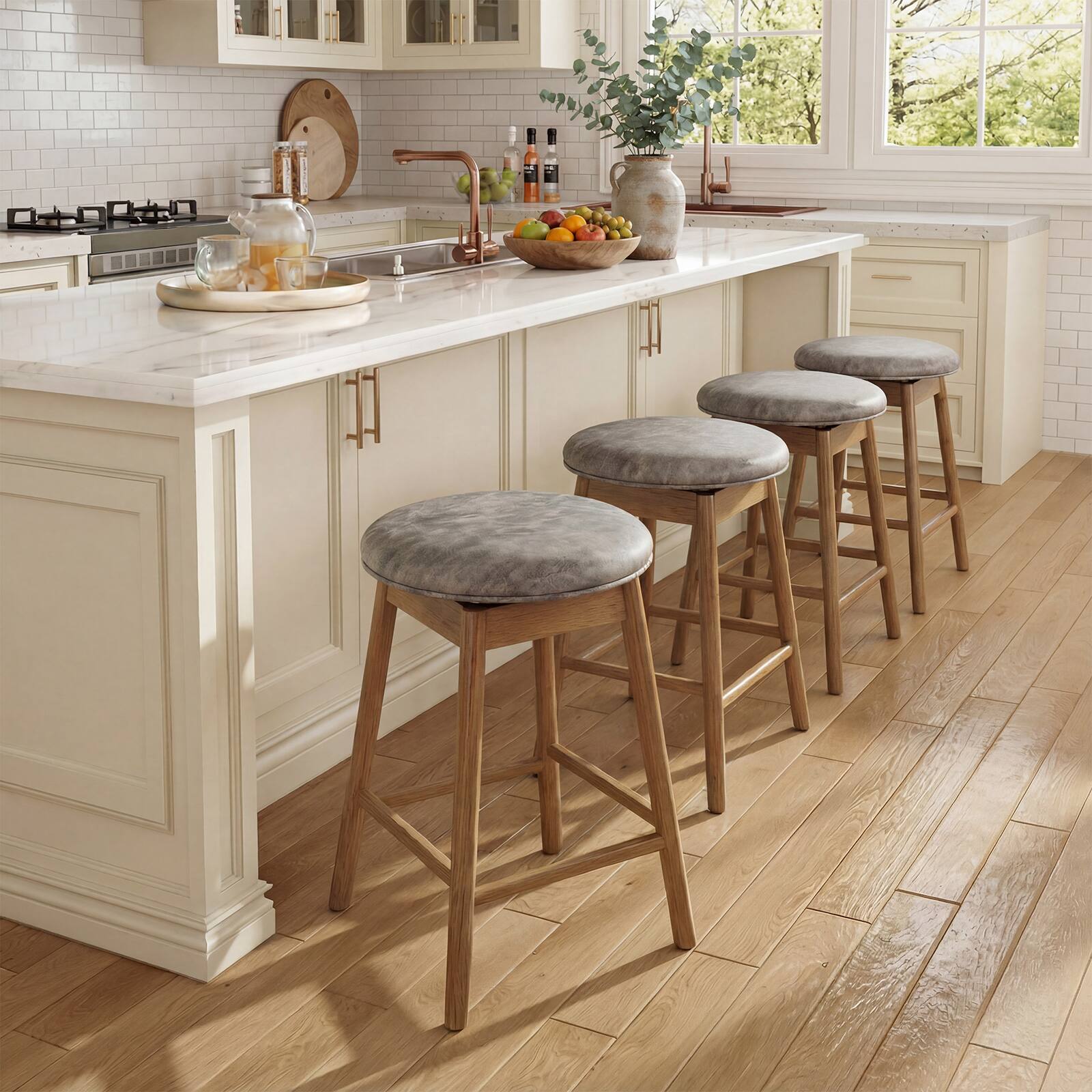 Alt View 1. Gymax - Gymax 25'' Swivel Counter Height Barstools Set of 4 w/Solid Wood Legs and Footrests - Grey.