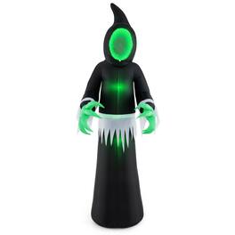 Costway - 8 FT Giant Halloween Inflatable Ghost Blow up Ghost Decoration with Built-in LED Lights and Mirror Face - Black + Green