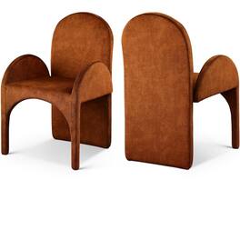 Meridian Furniture - Summer Cognac Velvet Dining Arm Chair, Set of 2 - Brown