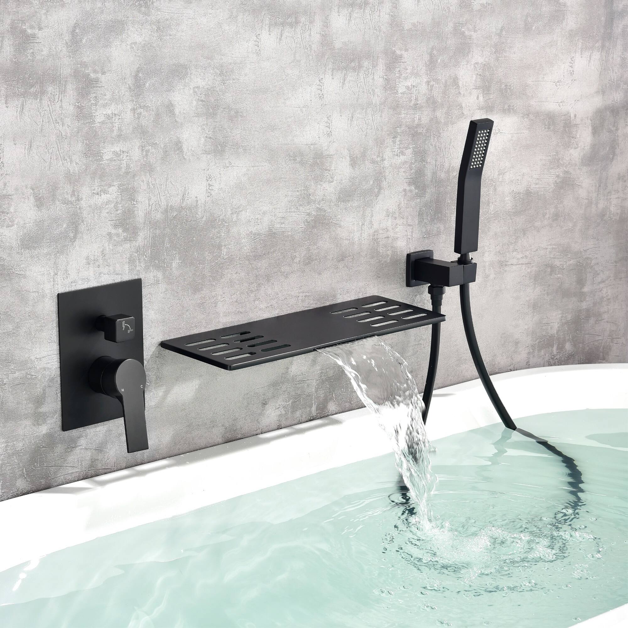 Alt View 1. Boyel Living - Matte Black Wall Mount Bathtub Faucet Brass SUS304 2-Function Valve Handheld 60-Inch PVC Hose cUPC - Black.