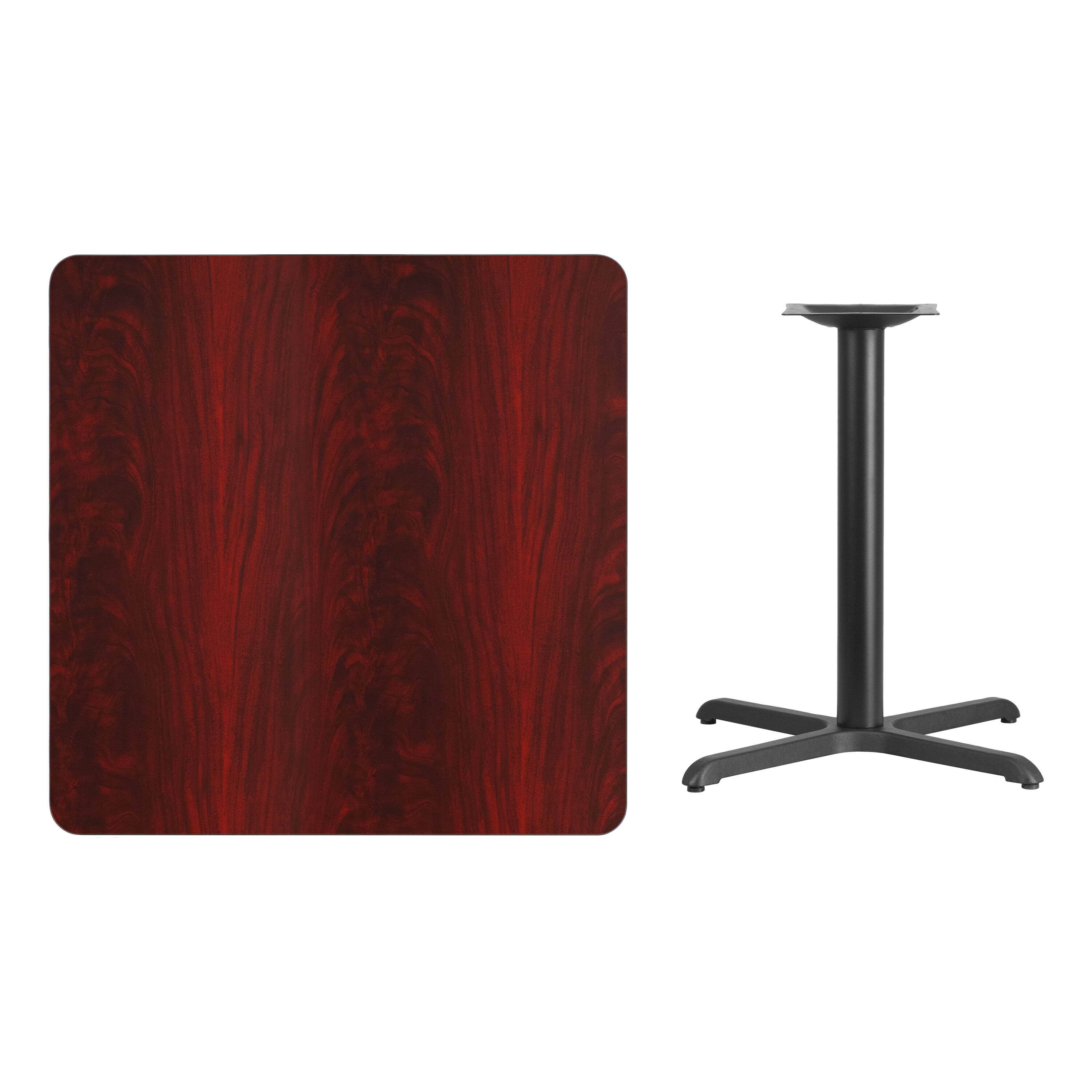 Alt View 2. Emma + Oliver - 36" Square Laminate Table Top with 30"x30" Table Height Base - Mahogany.