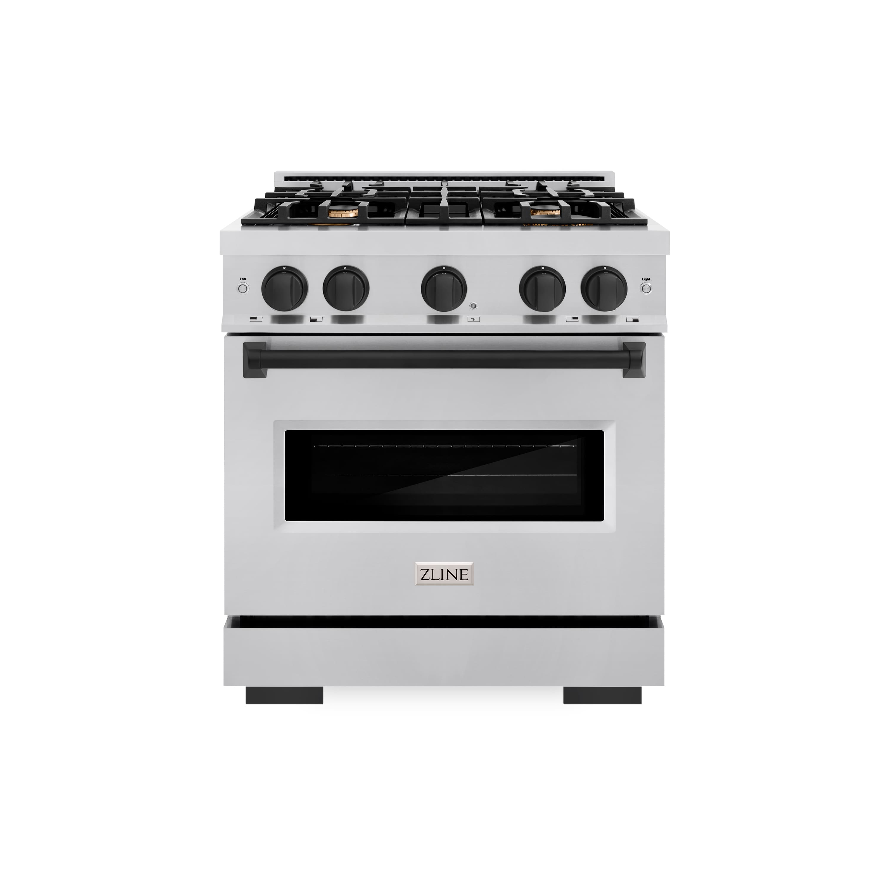 Front. ZLINE - ZLINE Autograph Edition 30" Classic Gas Range w/ 4 Burners & Matte Black Accents (CGRZ-30-MB) - Stainless Steel.