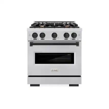 Front. ZLINE - 30 in. Wide 4 Burner ZLINE Autograph Edition Classic Gas Range with Matte Black Accents (CGRZ-30-MB) - Stainless Steel.