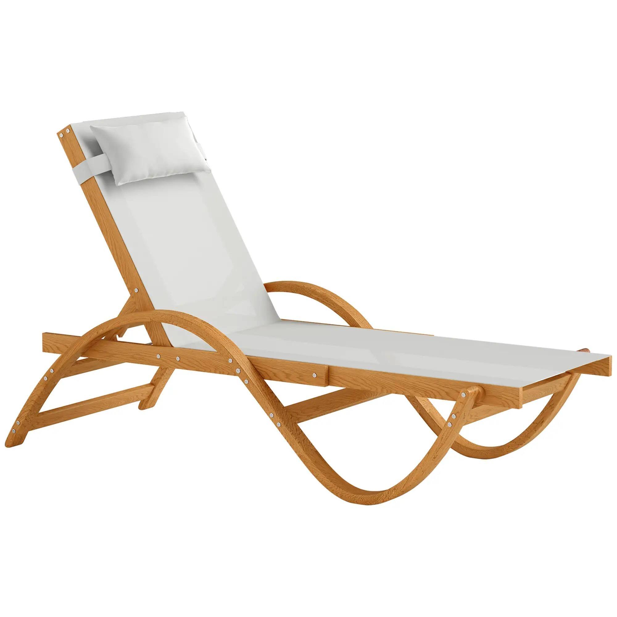 Left. Resenkos - Resenkos Larch Wood Tanning Lounger, 4-Level Adjustable Comfort Chair, Full Flat Patio Relaxer, Cozy Cream White - Cream White.