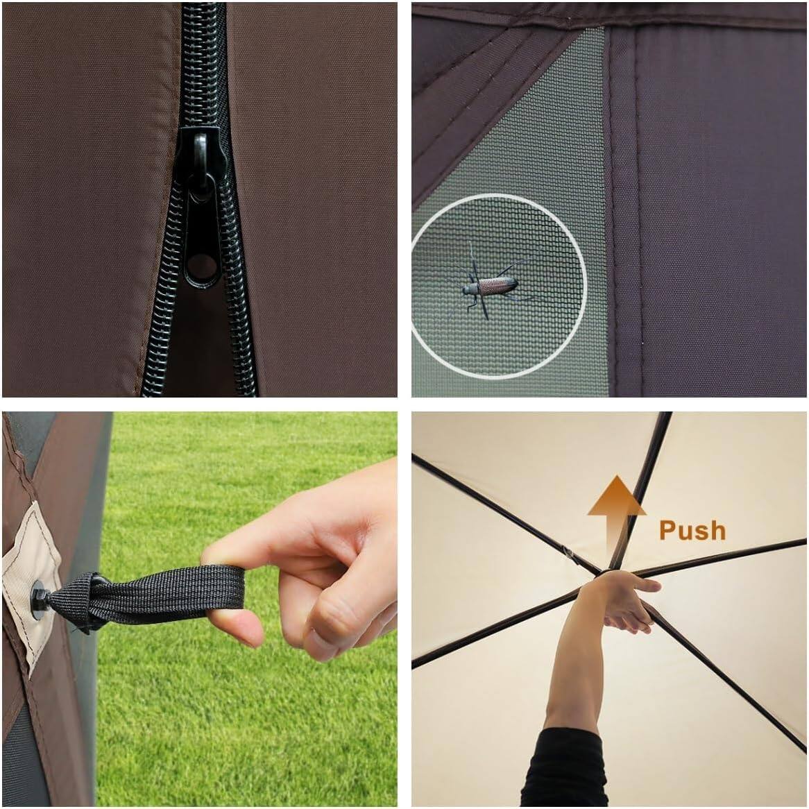 Angle. Homhougo - Heavy Duty Hexagon Pop Up Outdoor Gazebo 12x12 FT, 6 Removable Side Curtains – Weatherproof 210d Oxford - Khaki.