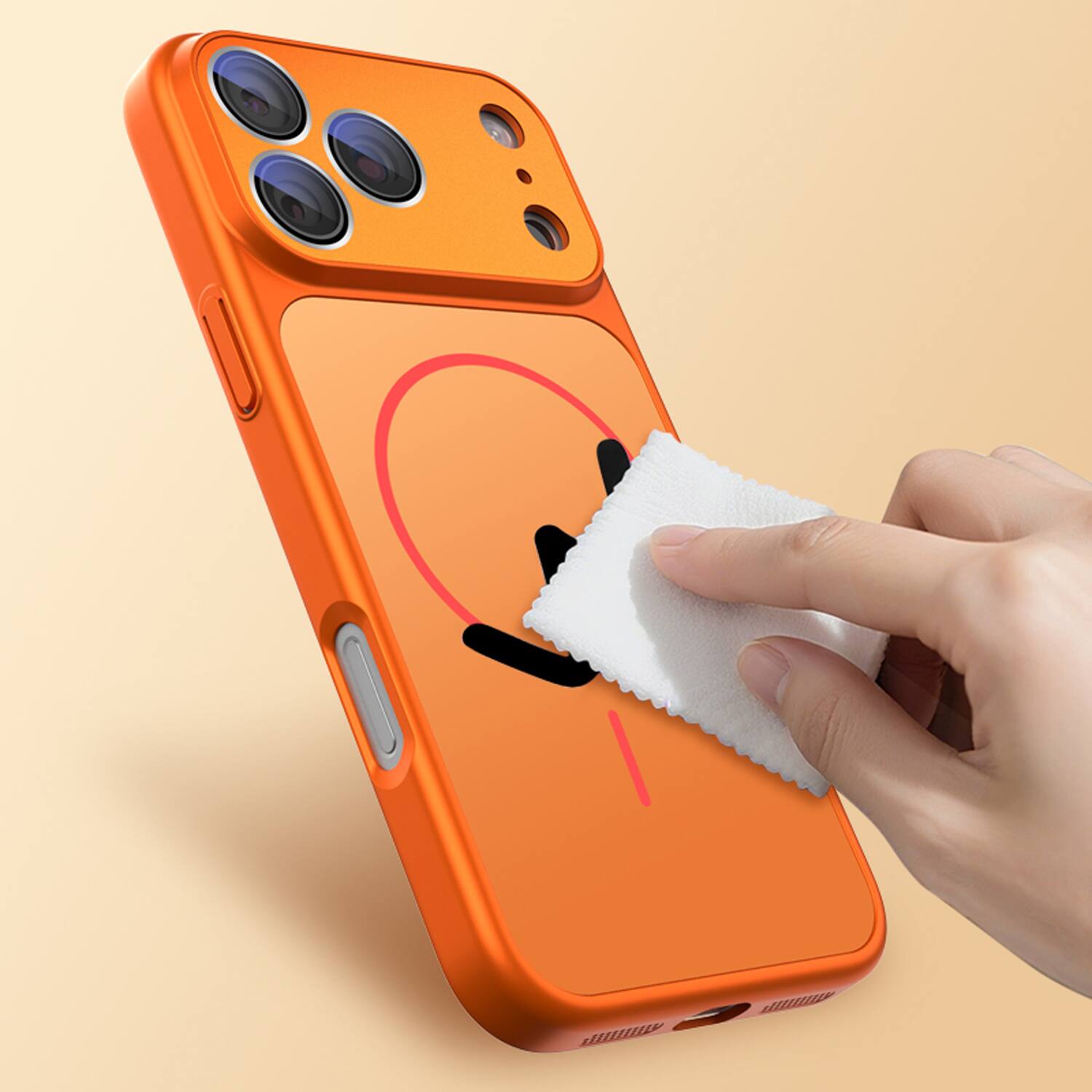 Alt View 2. Dteck - for Apple iPhone 17 Pro Max Magnetic Matte Case,Built-In Camera Lens Cover, Shockproof PC TPU Wireless Charging Cover - Orange.