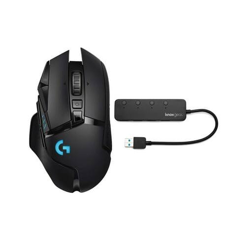 Angle. Logitech - Logitech G502 Light Speed Wireless Gaming Mouse and Knox Gear 4-Port USB 3.0 Hub - Black.