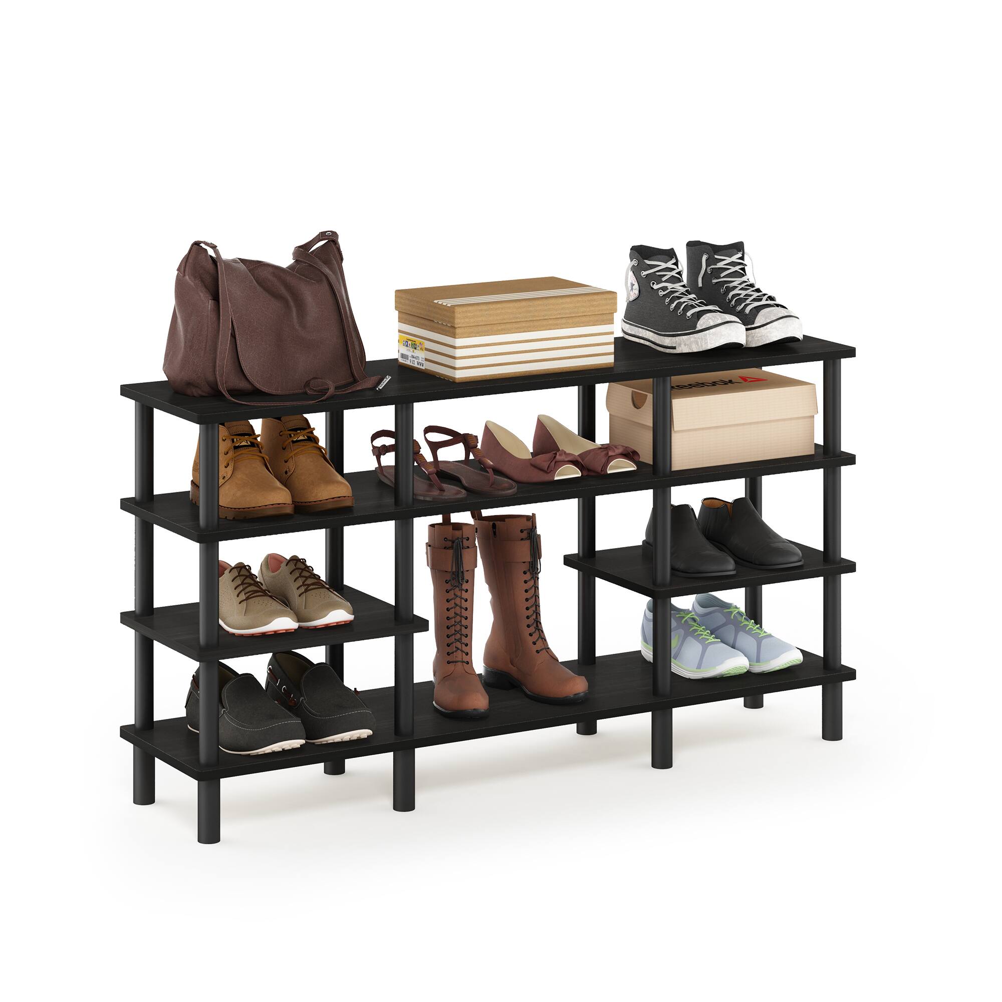 Alt View 3. Furinno - Turn-N-Tube 4-Tier Multipurpose Wide Shelf TV Stand - Espresso/Black.