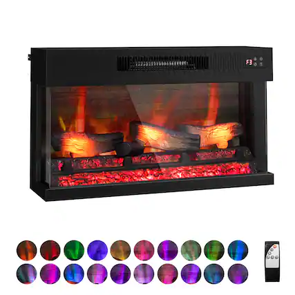 Front. Winado - 36" Electric Fireplace Insert, 1-2-3 Sided View, Heater 1400W, Multi-color 20-color flame/Fake wood/heating wire - Black.