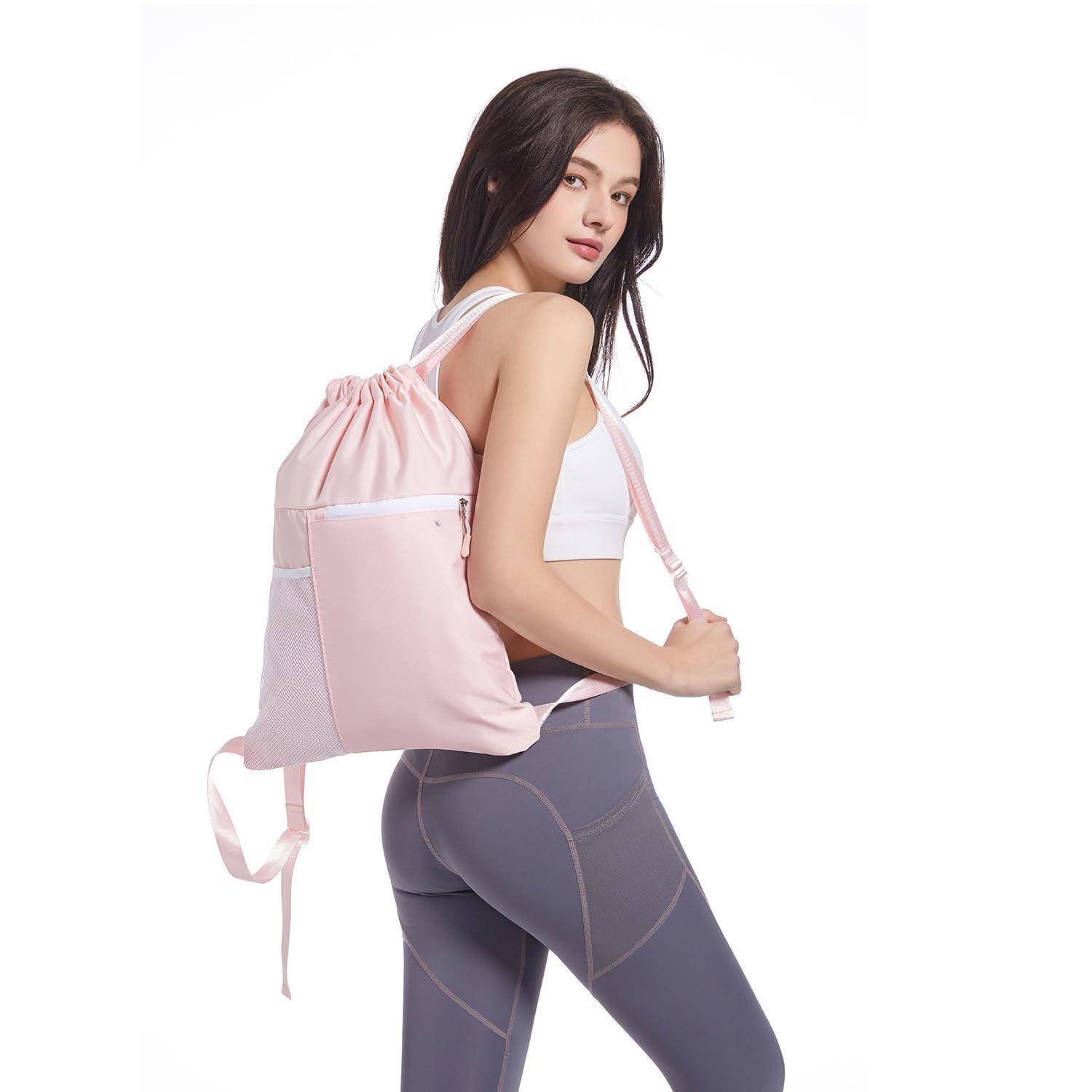 Alt View 1. Stamp n Camp - Drawstring Backpack With Mesh Pocket Water Resistant String Beach Swim Sports Gym For Women Men (pink) - Light Blue.