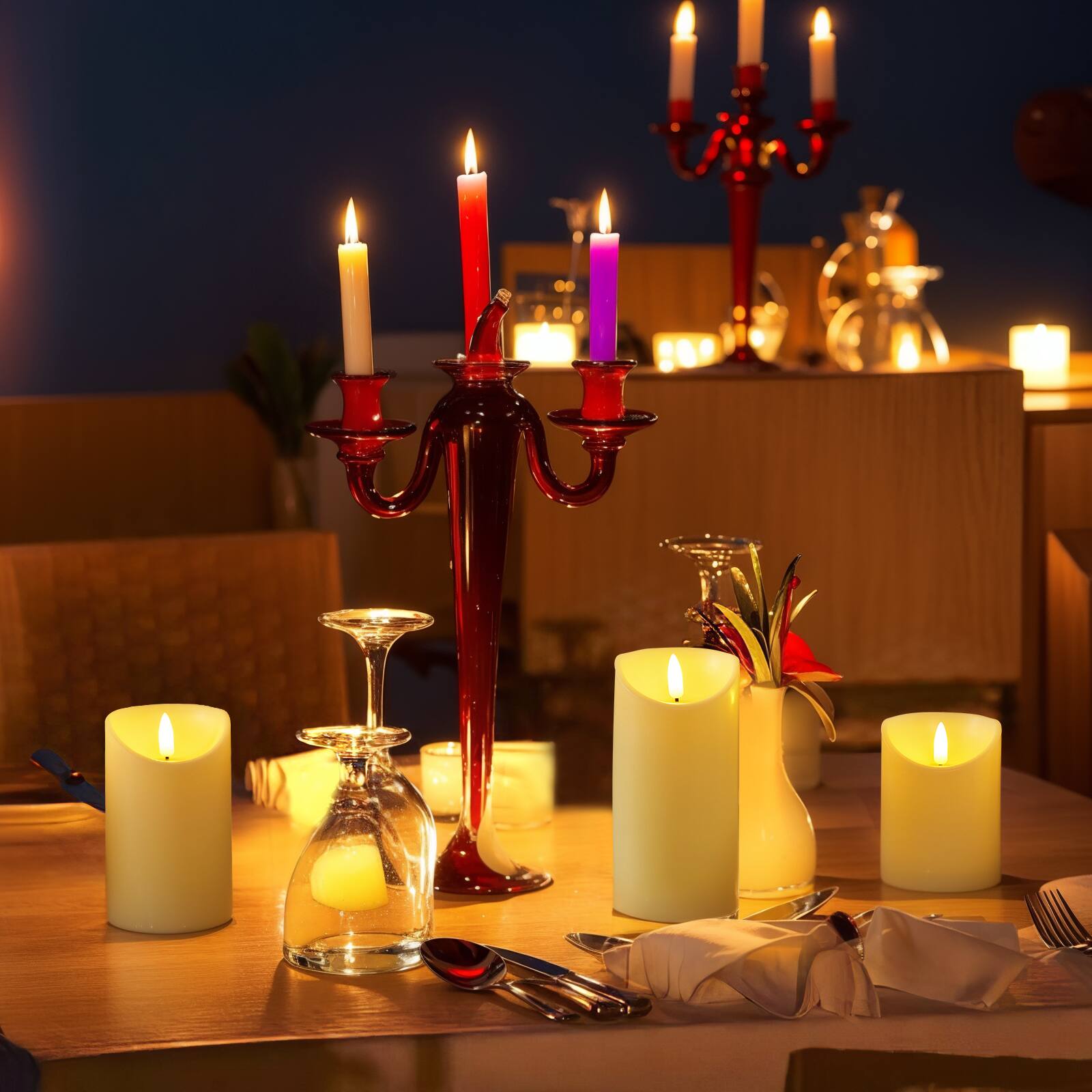 Alt View 1. IMAGE - 3Pcs Type-C Charging Port Flickering Flameless Candles - Ivory White.
