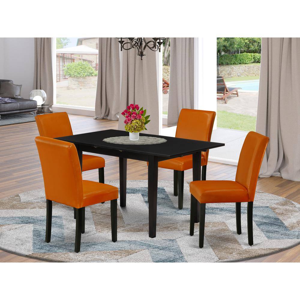 Back. East West Furniture - Dining Table- Dining Chairs - Brown.