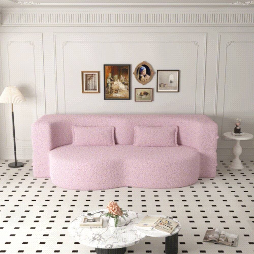 Alt View 3. Loheer - Loheer Pink Convertible Floor Sofa Sherpa Fleece Sleeper Sofa Bed Full Size Folding Mattress No Assembly Required - Pink.