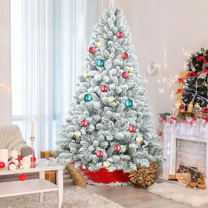 Front. Lirago - 5FT Flocked Christmas Tree Pine Cones Snowy PVC Artificial Tree 600 Tips 27 Natural Pinecones Metal Stand - Green.