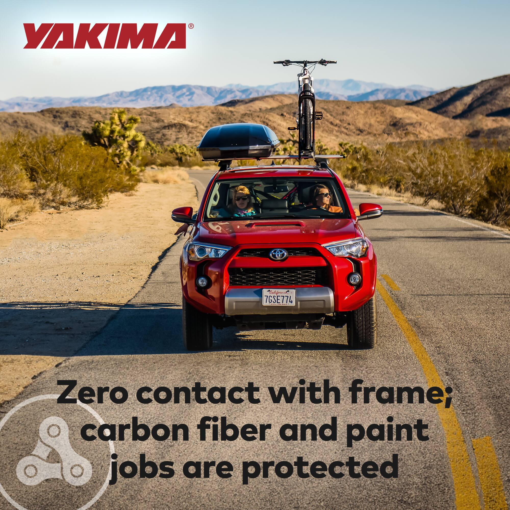 YAKIMA

Zero contact with frame; carbon fiber and paint jobs are protected