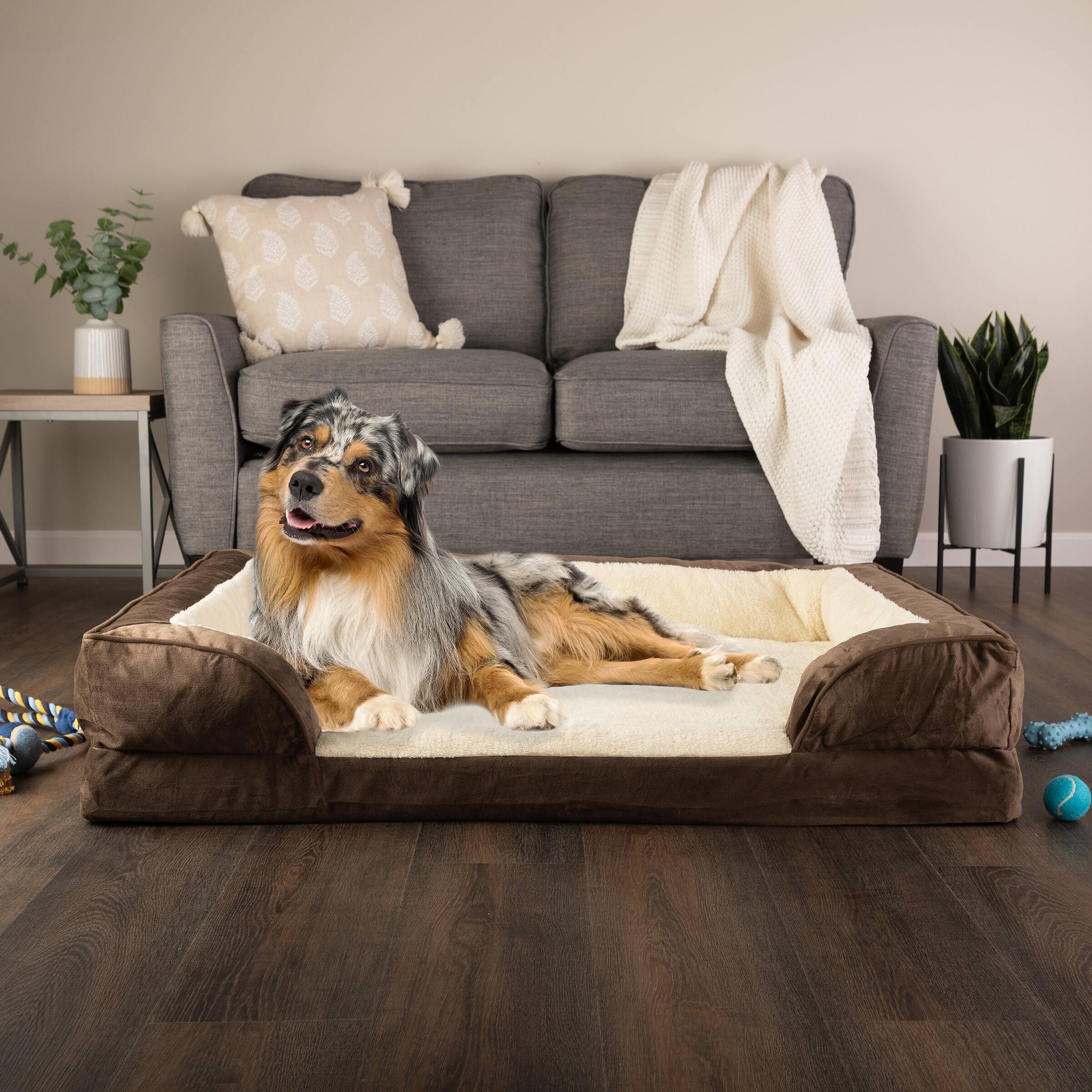 Alt View 1. PetMaker - Orthopedic Dog Bed with Bolster - Brown.