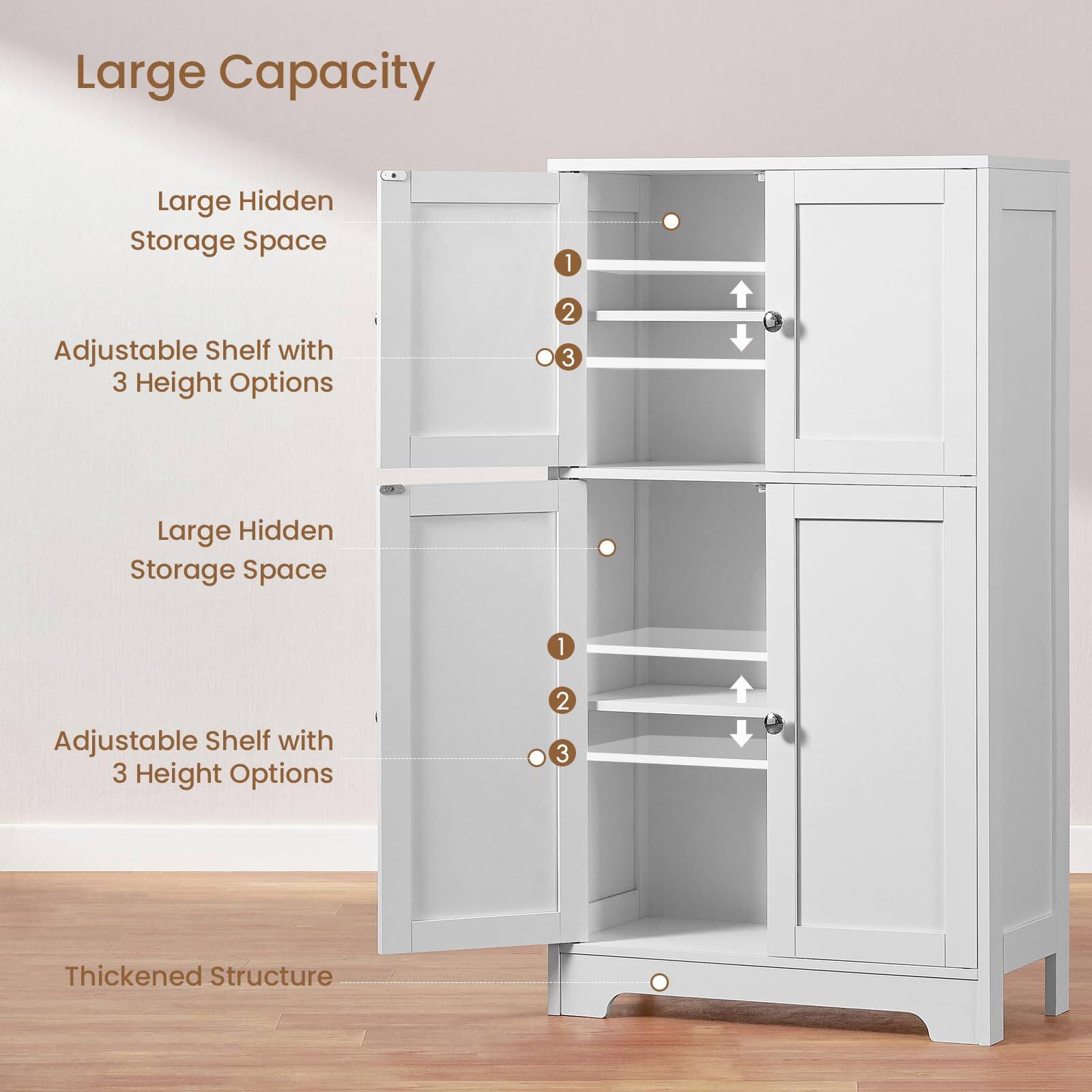 Large Capacity

- Large Hidden Storage Space
- Adjustable Shelf with 3 Height Options
- Large Hidden Storage Space
- Adjustable Shelf with 3 Height Options
- Thickened Structure