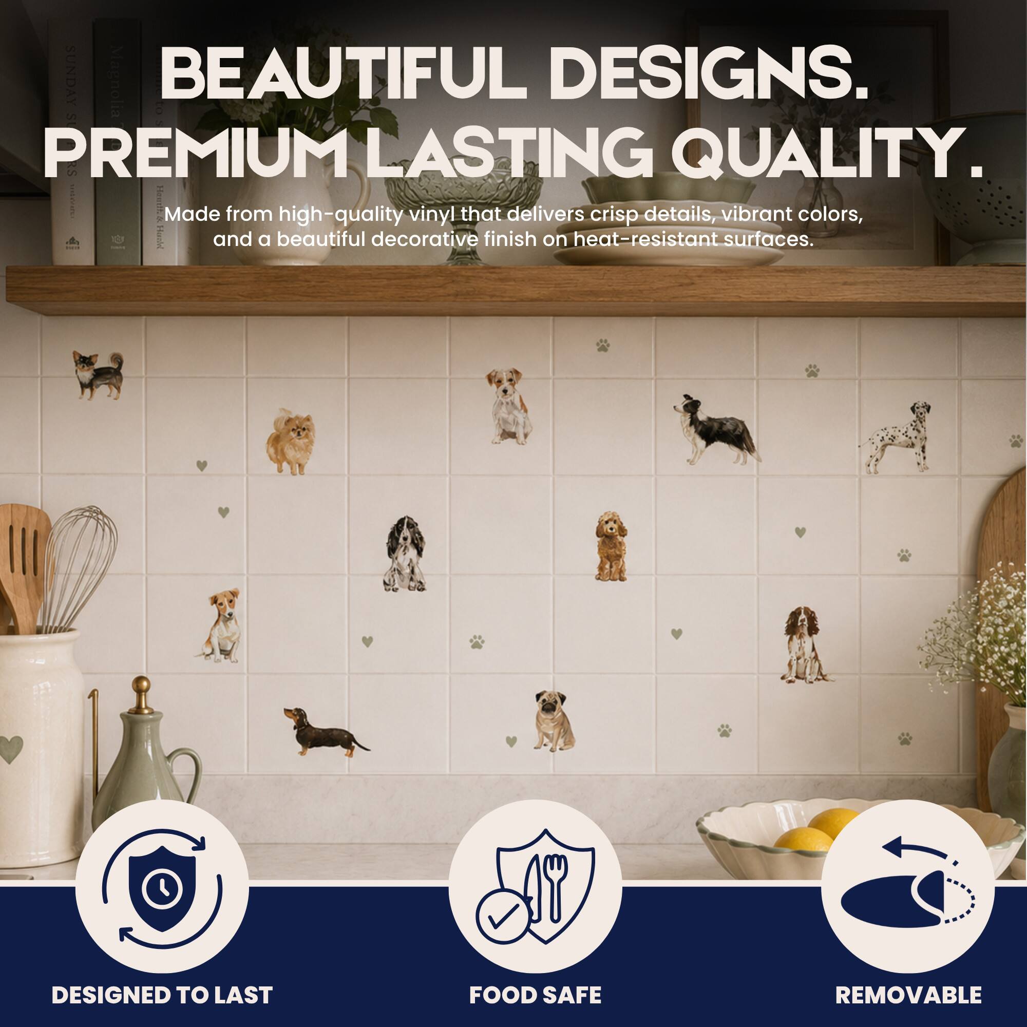 SUNDAY Magnolia BEAUTIFUL DESIGNS. S PREMIUM LASTING QUALITY. Made from high-quality vinyl that delivers crisp details, vibrant colors, and a beautiful decorative finish on heat-resistant surfaces. 17 DESIGNED TO LAST FOOD SAFE REMOVABLE