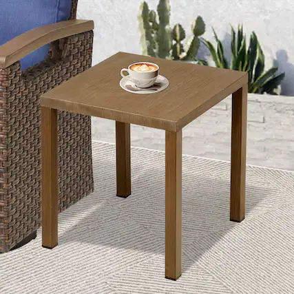 Front. Mondawe - 20x20inch Outdoor Steel Square Side Table - Brown.