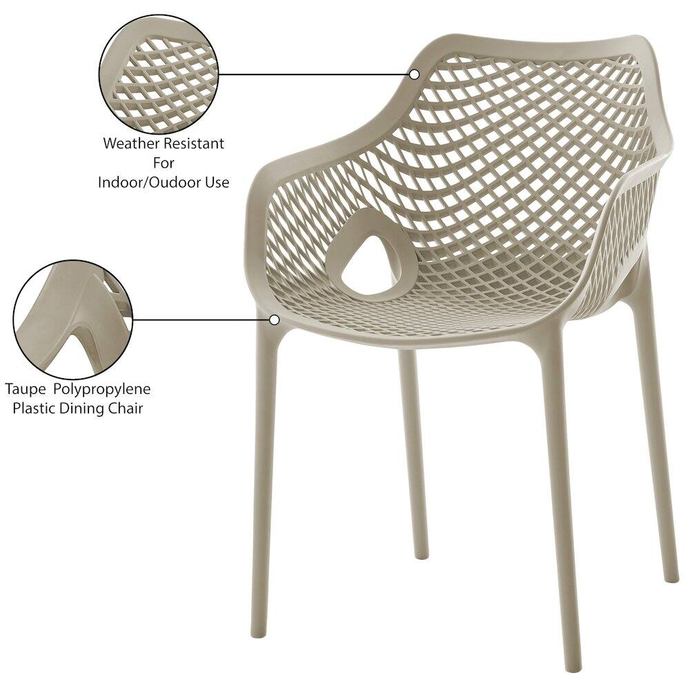 Weather Resistant  
For Indoor/Outdoor Use  

Taupe Polypropylene Plastic Dining Chair