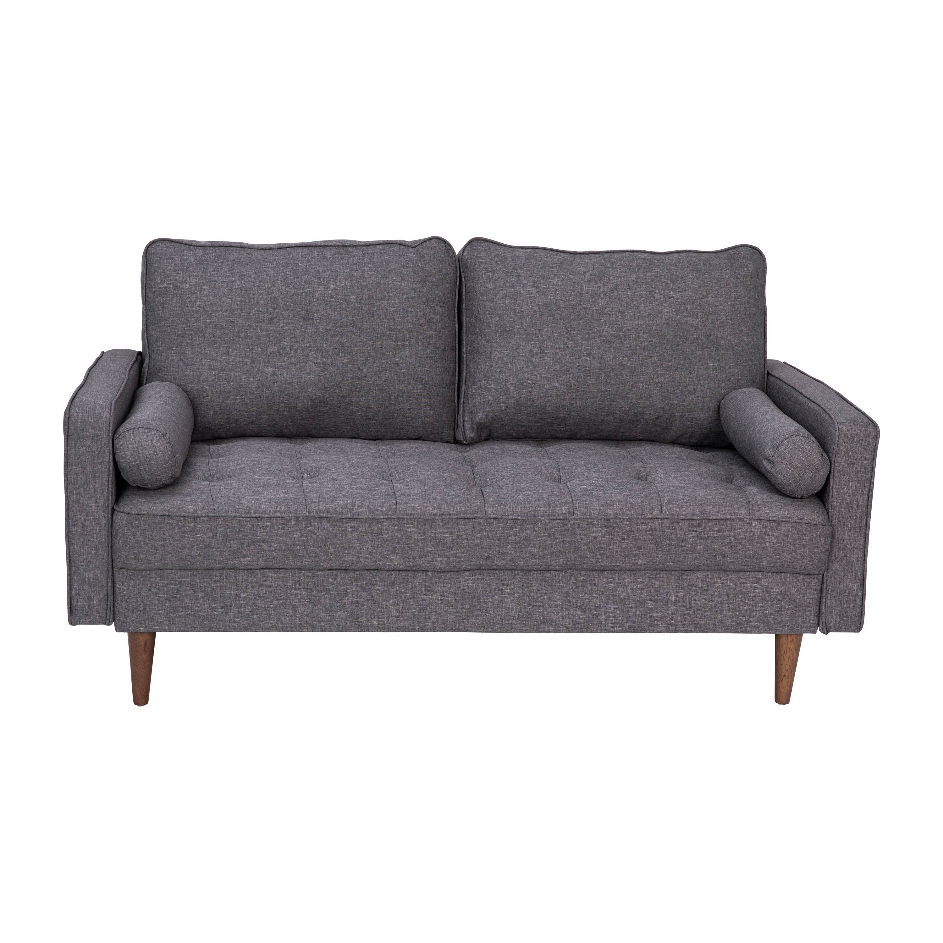 Alt View 1. Emma + Oliver - Holden Upholstered Mid-Century Modern Pocket Spring Loveseat with Wooden Legs and Removable Back Cushions - Dark Gray.