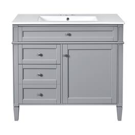 Boyel Living - 36 Inch Modern Bathroom Vanity with Ceramic Sink Three Drawers Grey - Gray