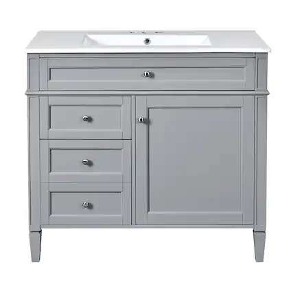 Front. Boyel Living - 36 Inch Modern Bathroom Vanity with Ceramic Sink Three Drawers Grey - Gray.