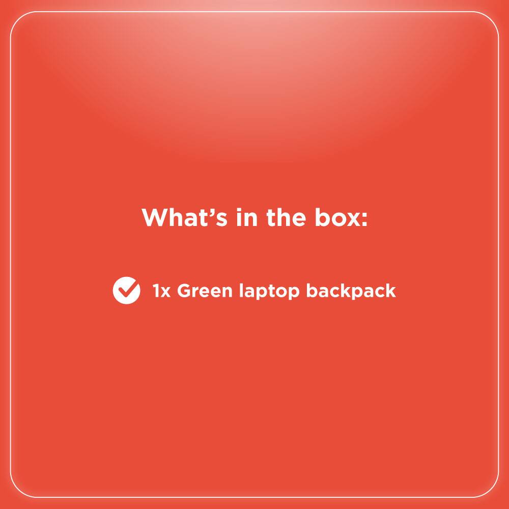 What's in the box:  
1x Green laptop backpack