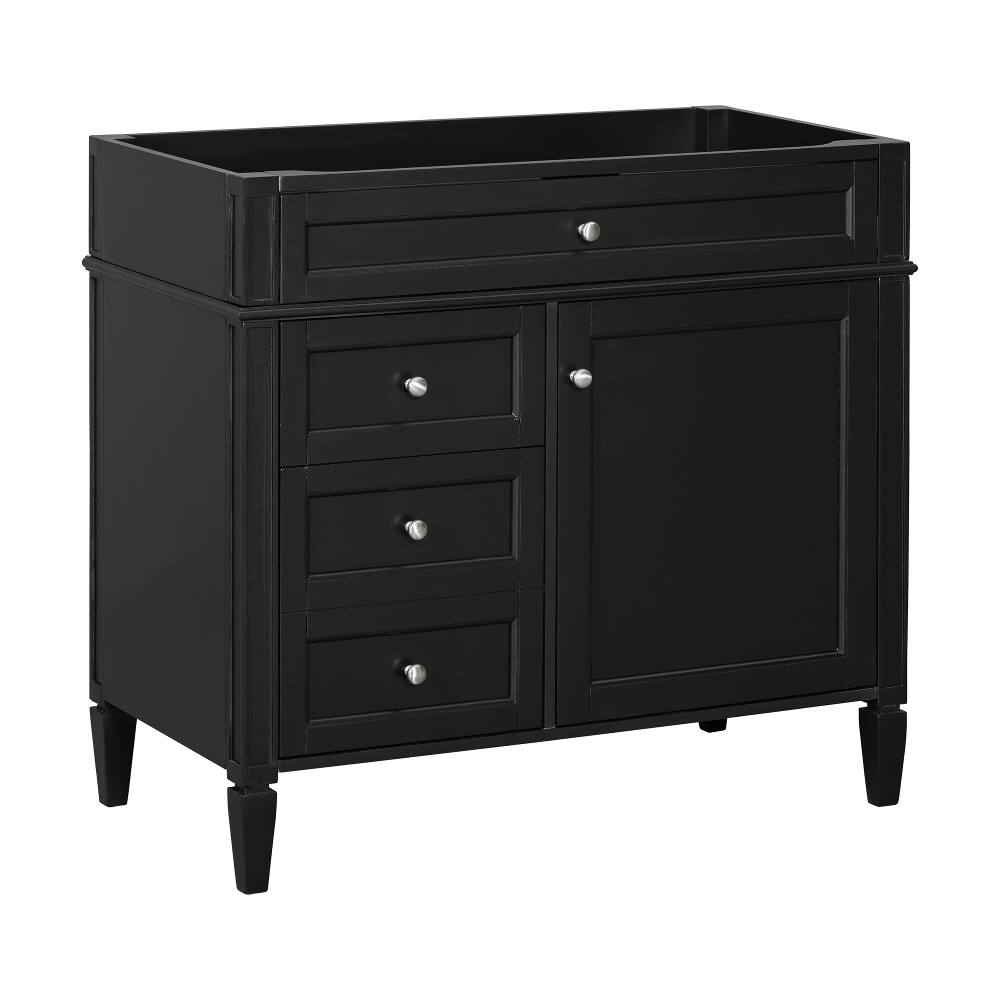 Back. Loheer - Loheer 36 inch Bathroom Vanity Without Top, Black Solid Wood Base, Modern Storage Cabinet - Black.