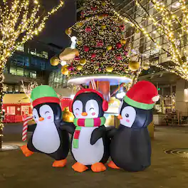 Costway - Christmas Inflatable Penguins Family Pre-Lit Festive Inflatable with LED Lights Advent Calendar - Multicolor