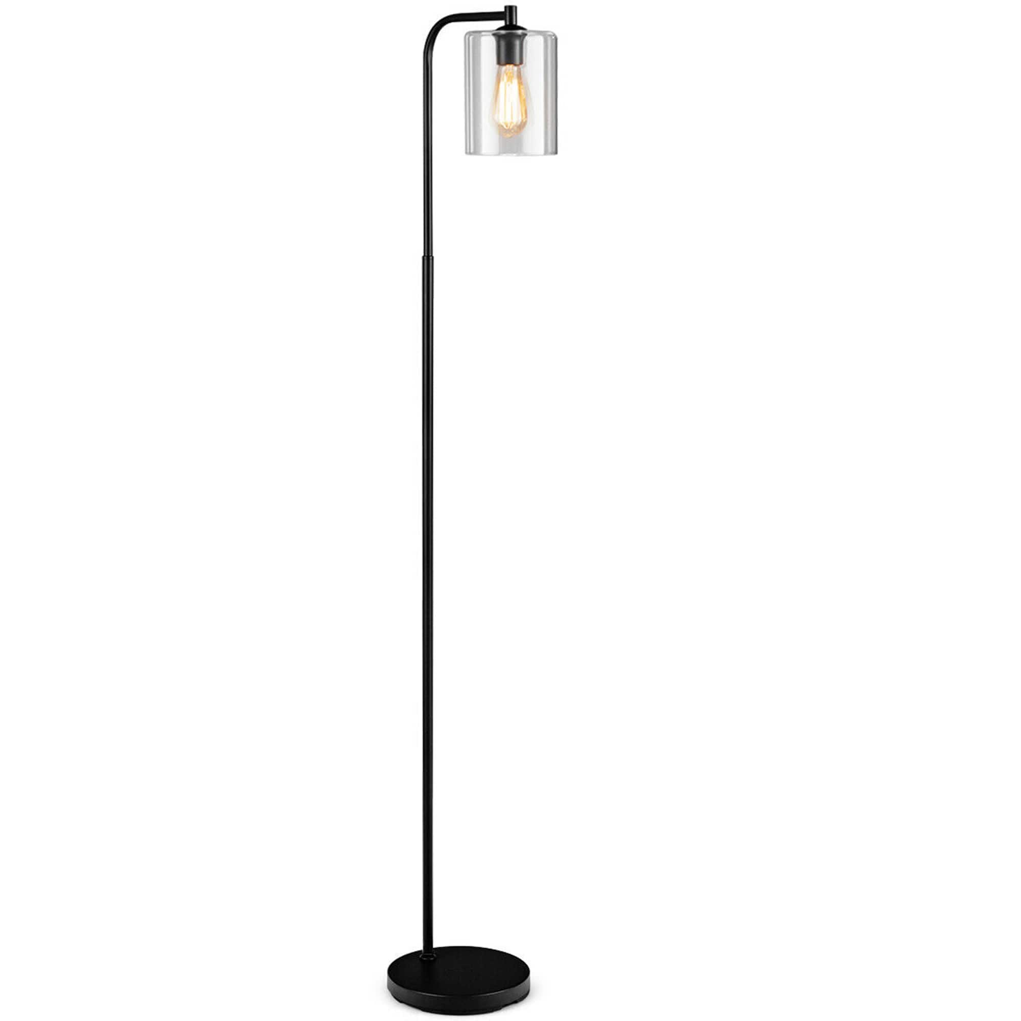 Gymax - Industrial Floor Lamp w/ Glass Shade Indoor Modern Tall Pole Lamp for Office - Black
