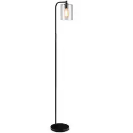 Gymax - Industrial Floor Lamp w/ Glass Shade Indoor Modern Tall Pole Lamp for Office - Black