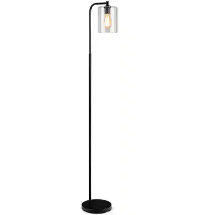 Front. Gymax - Gymax Industrial Floor Lamp w/ Glass Shade Indoor Modern Tall Pole Lamp for Office - Black.
