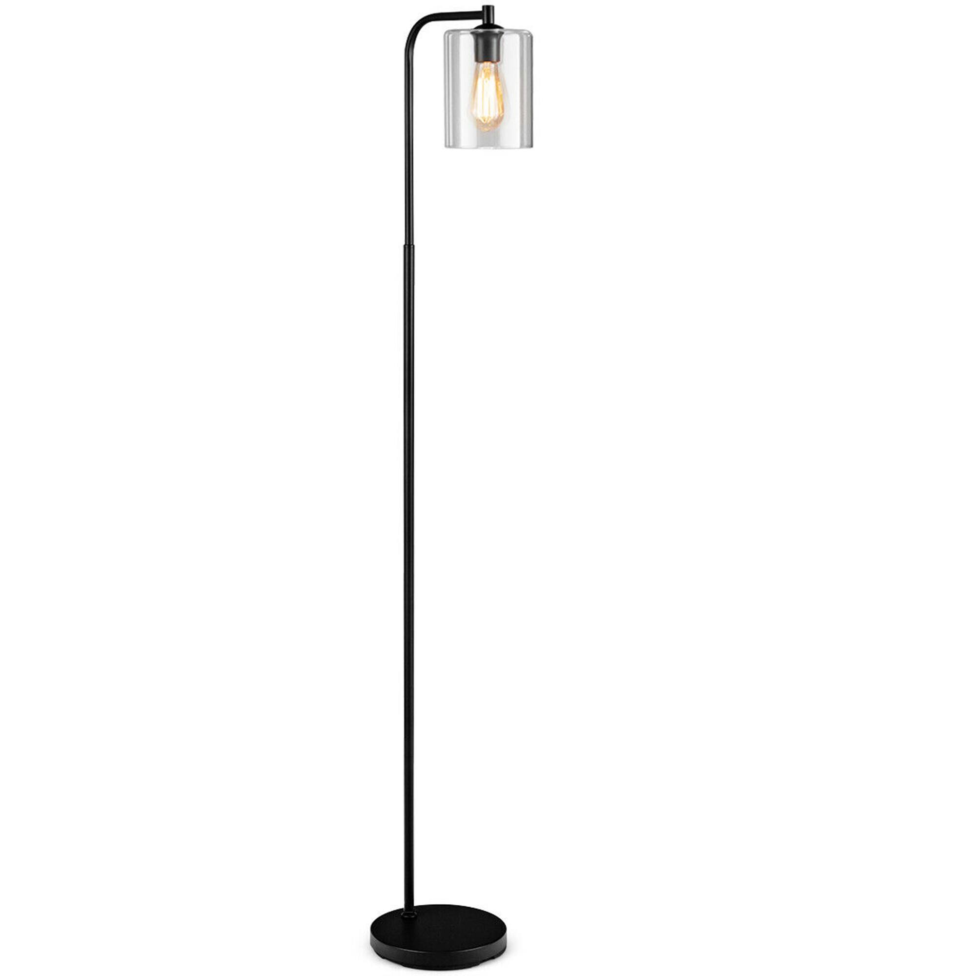 Front. Gymax - Gymax Industrial Floor Lamp w/ Glass Shade Indoor Modern Tall Pole Lamp for Office - Black.