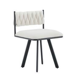 Loheer - Upholstered Dining Chair with Padded Seat and Woven Back, Black Metal Frame for Kitchen Dining Room, 1.8 ft - Beige