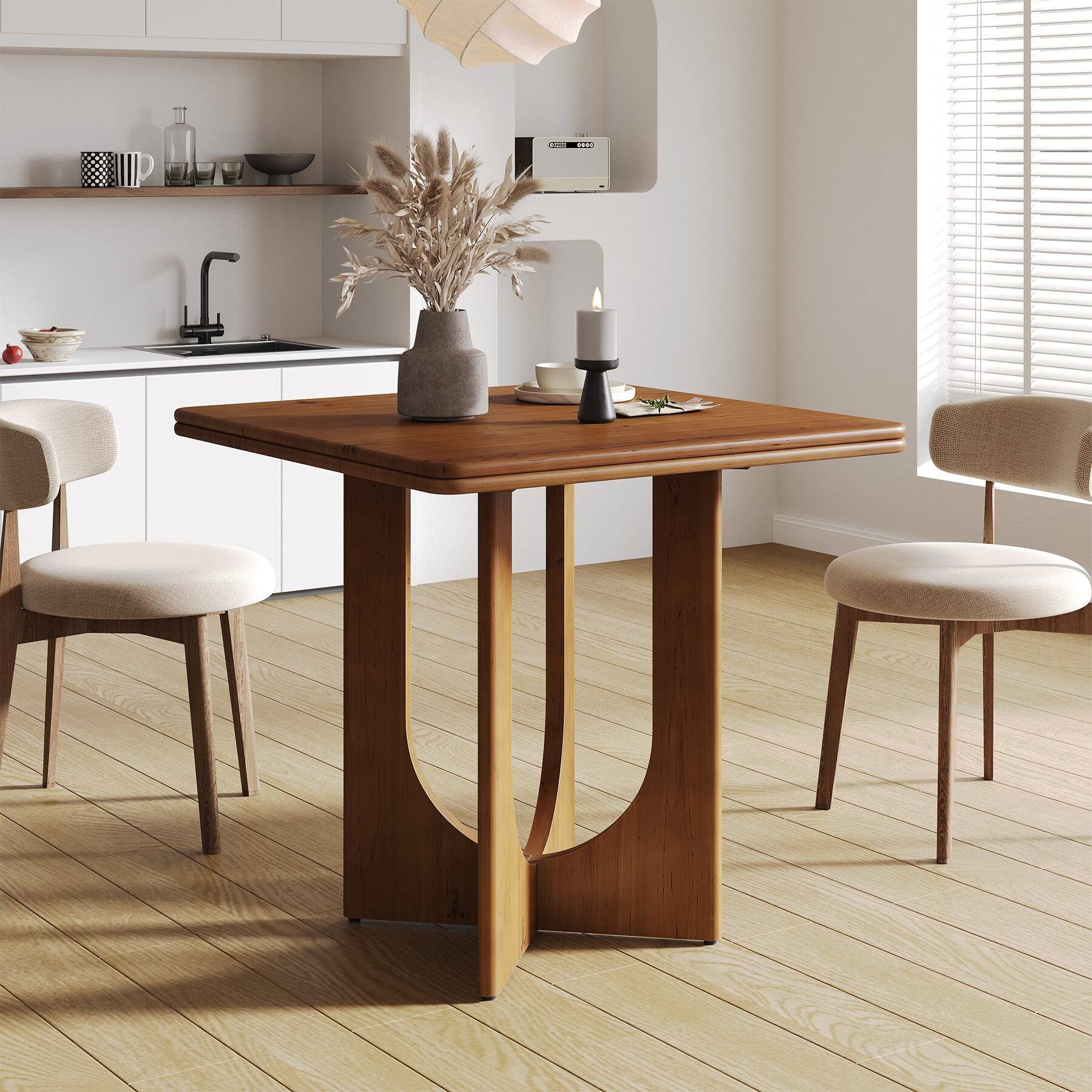 Back. Tribesigns - Solid Wood Dining Table with Space-Saving Design and Square Top for Everyday Meals and Family Gatherings - Rustic Brown.