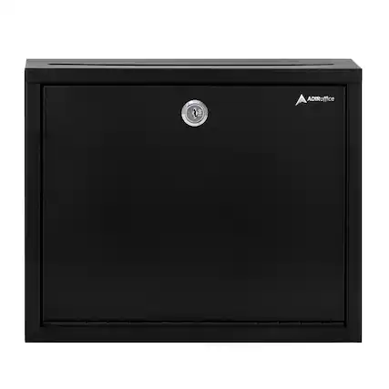 Front. AdirOffice - Drop Box Large Steel Wall-Mount Drop Box Mailbox with Key - Black.