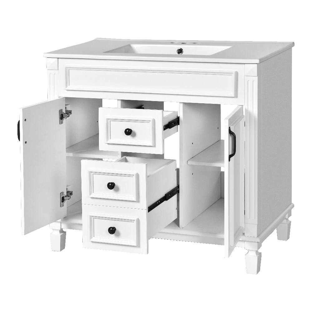 Alt View 3. Loheer - Loheer 36 Inch Bathroom Vanity with Sink, Modern Storage Cabinet with 2 Soft Closing Doors, White - White.