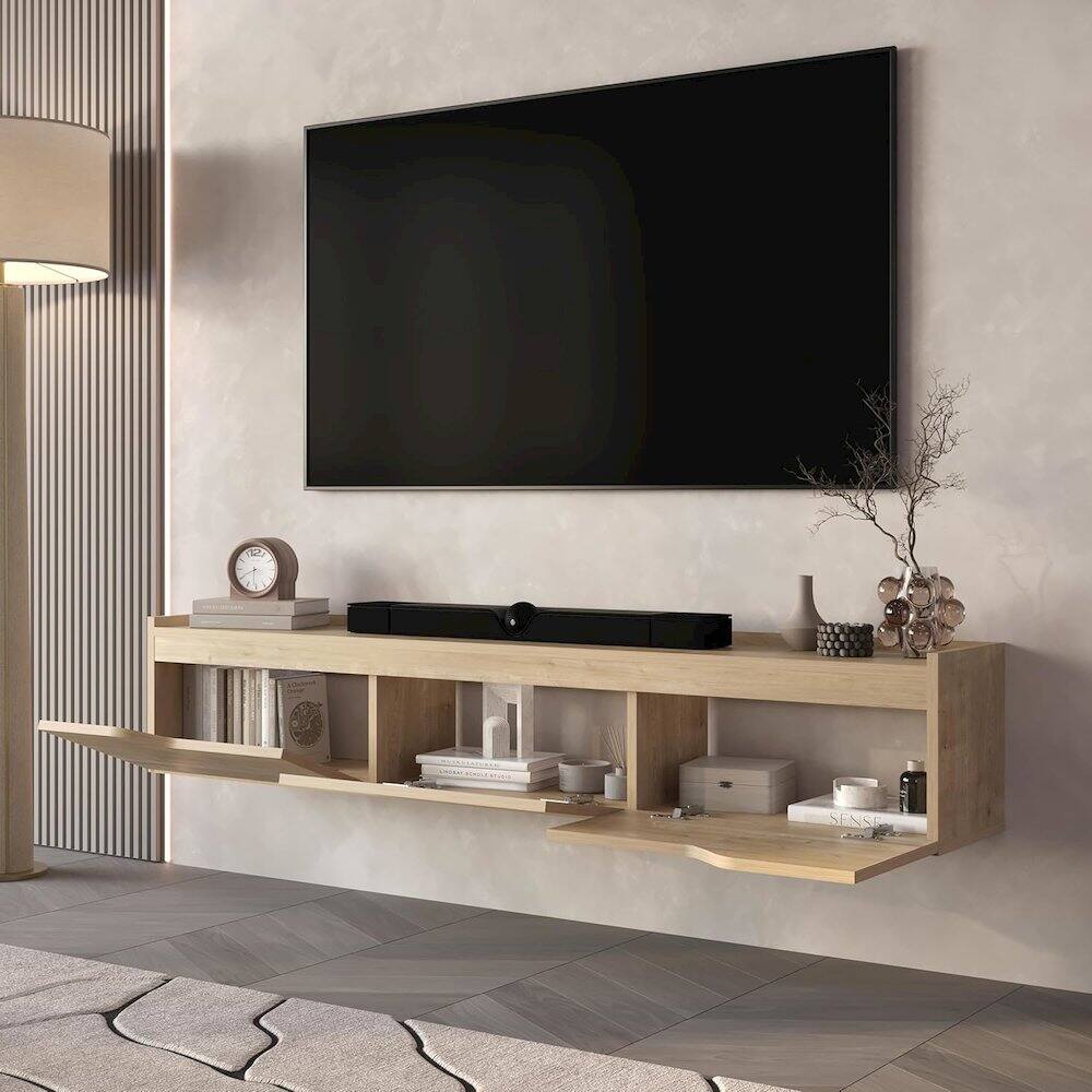Alt View 4. Atelier Mobili - Floating TV Stand for 75 Inch TVs, Modern Entertainment Center - Brown.