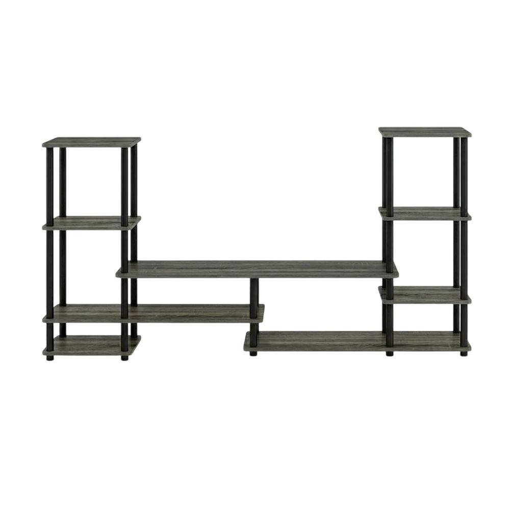Back. FurniFact - Modern Entertainment Center in French Oak Grey and Black with Spacious Storage - French Oak Grey.