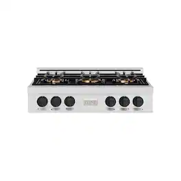 ZLINE - Autograph 36 in. Satin Steel Classic Rangetop with 6 DuoPro Burners and Black Accents (PCRTSZ-36-MB) - Satin Stainless Steel