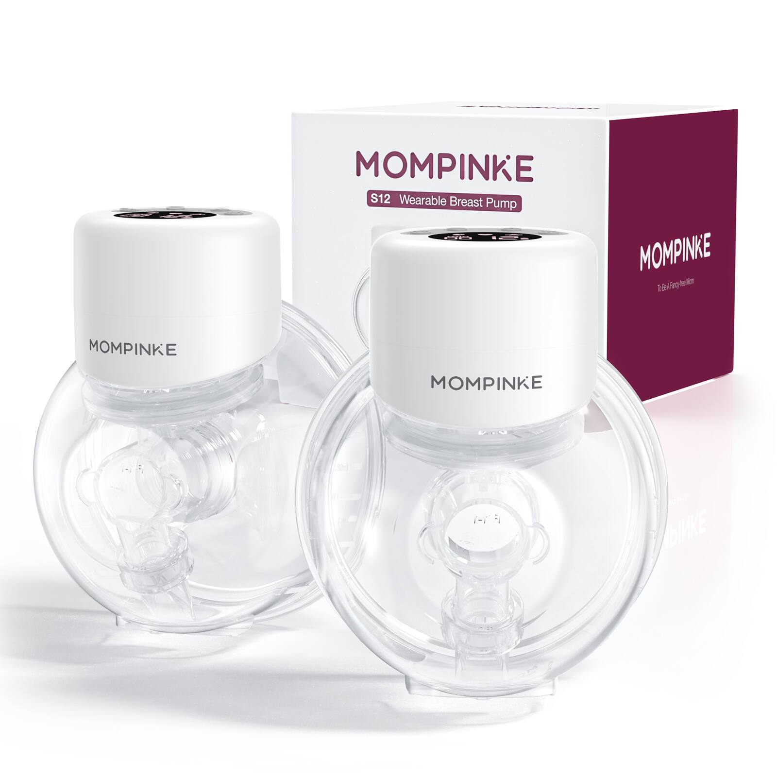MOMPINKE - S12 Double Electric Hands-Free Wearable Breast Pump with Carrying Bag and 6 Flanges - White