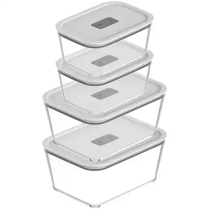 Front. OU - OU Glass Food Storage Container Set 8pc (set of 4) Airtight Leak Proof Lid with Microwave Valve.