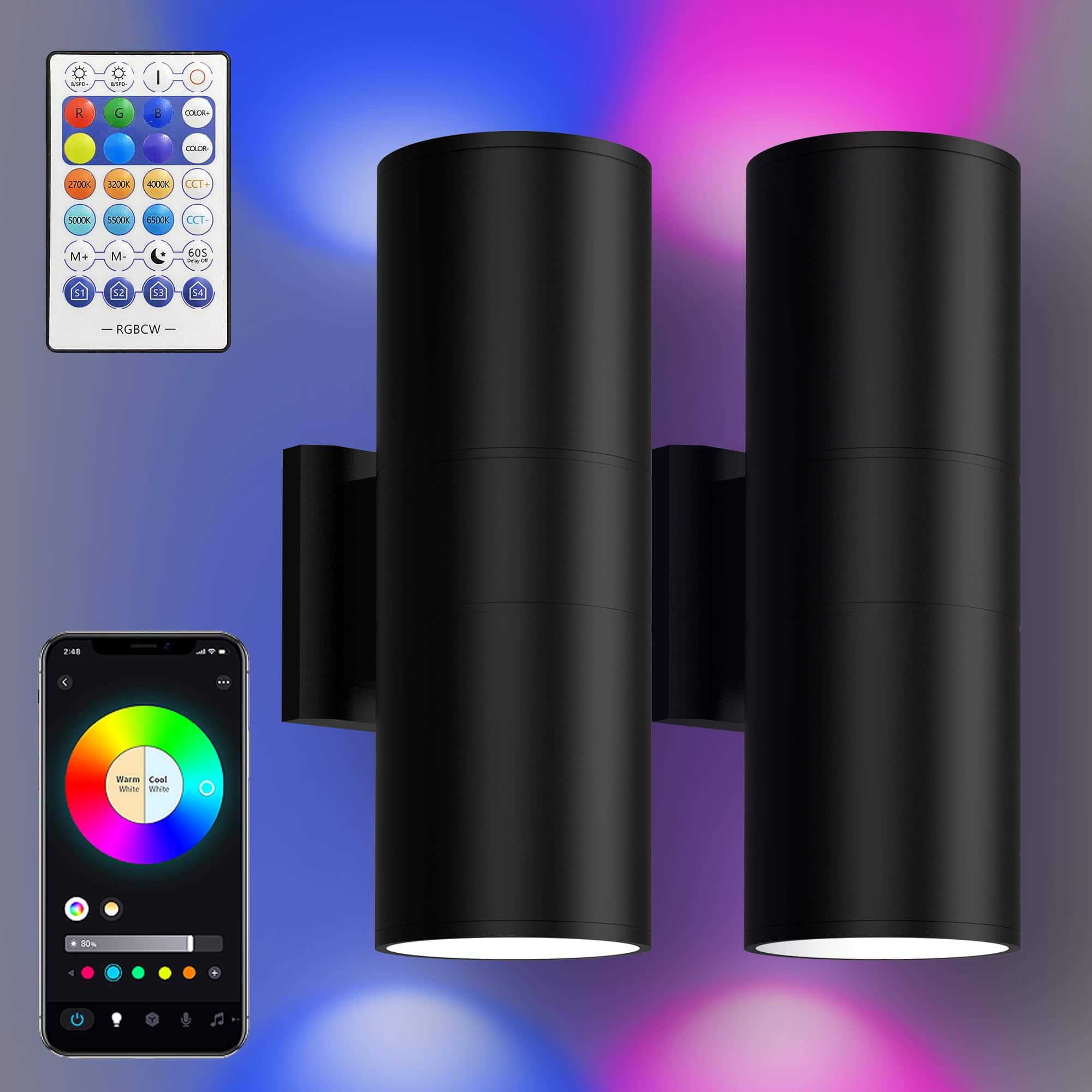 HM 1810 - Smart Rgbcw Up And Down Outdoor Wall Lights w Dual Beam Led Sconce With App Rf Control k k Adjustable Col - Default