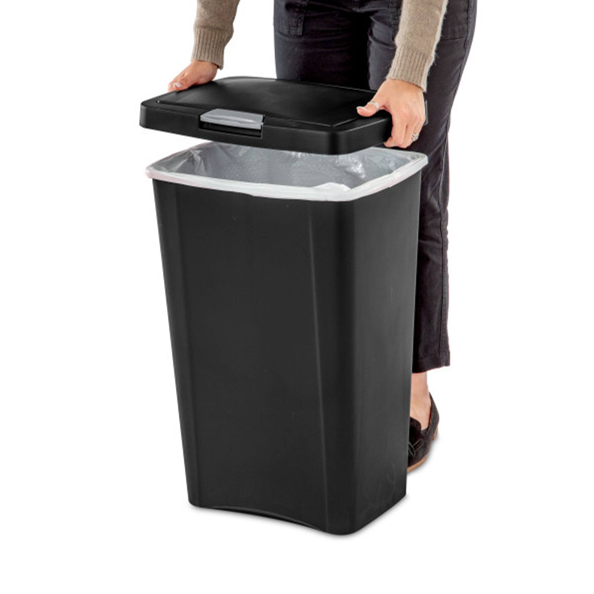 Alt View 5. Sterilite - Sterilite 13 Gallon TouchTop Wastebasket with Titanium Latch, Black (4 Pack) - Black.