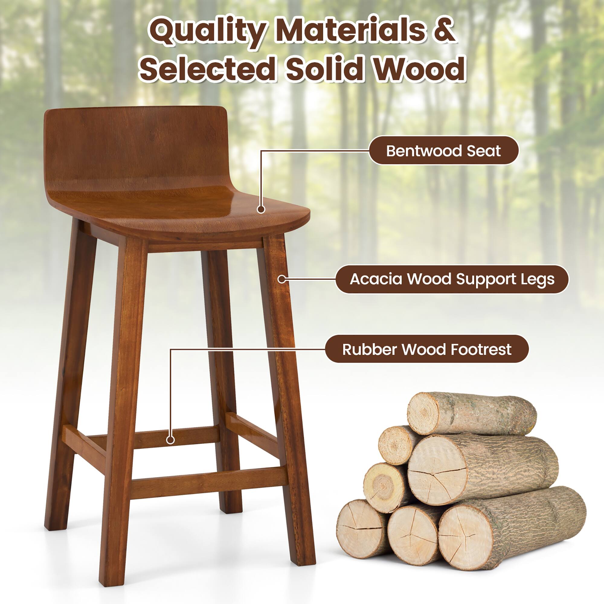 Quality Materials & Selected Solid Wood
Bentwood Seat
Acacia Wood Support Legs
Rubber Wood Footrest