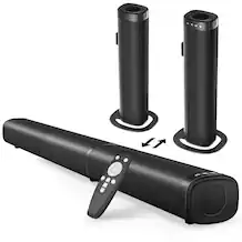 Front. Dazzed Corner - Sound Bar for Smart TV, 100W 2-in-1 Detachable Soundbar - Black.